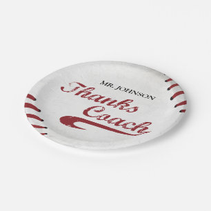 Thanks Baseball Coach Large Grunge Baseball Paper Plate