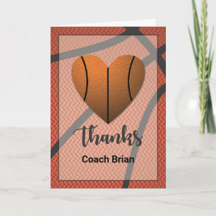 Thanks Basketball Heart Coach Custom Name Card