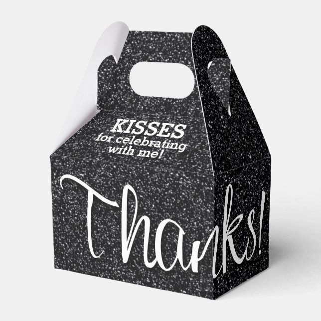 THANKS Black Faux Glitter Favor Box (Front Side)