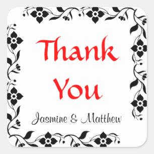 Thanks Black & White Personalized Wedding Sticker