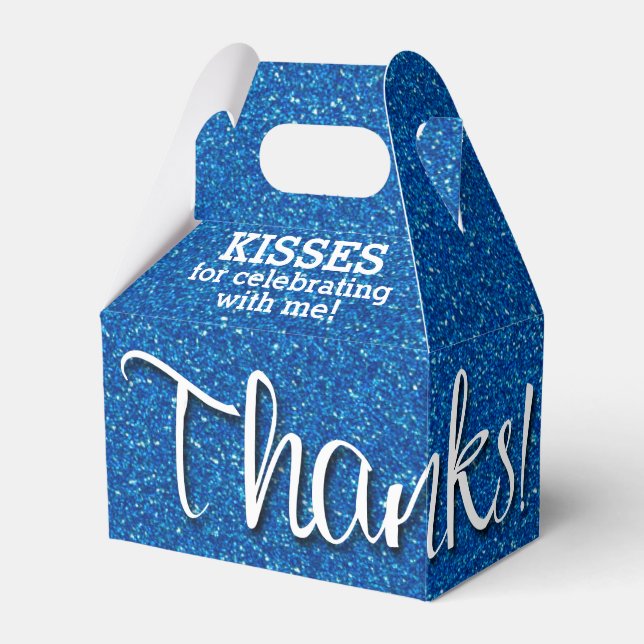 THANKS Blue Faux Glitter Favor Box (Front Side)