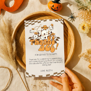 Thanks Boo Cowboy Halloween Chequered Pattern Thank You Card