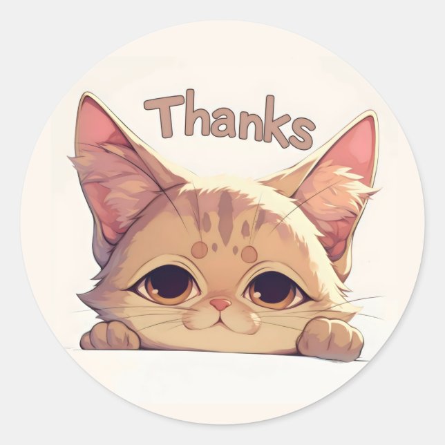 Thanks Cat Animal Classic Round Sticker (Front)