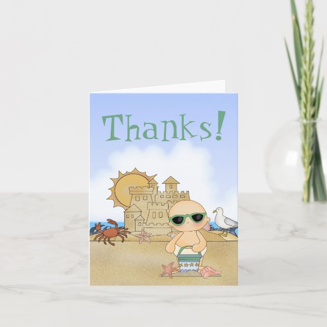 Thanks! Cool Beach Baby Thank You Card ~ Neutral (Front)