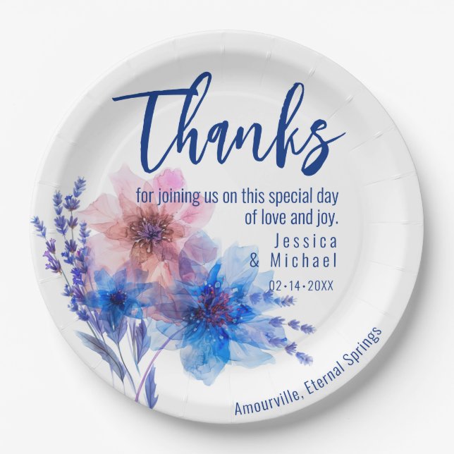 💍Thanks  Cornflowers and Lavender  Paper Plate (Front)