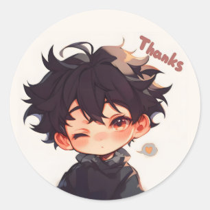 Thanks Cute Anime Boy Classic Round Sticker