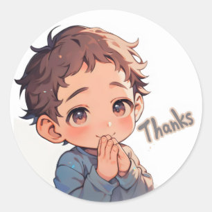 Thanks Cute Boy Anime Classic Round Sticker