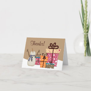 Thanks! ~ Cute Snowman with Gifts Winter Thank You Card