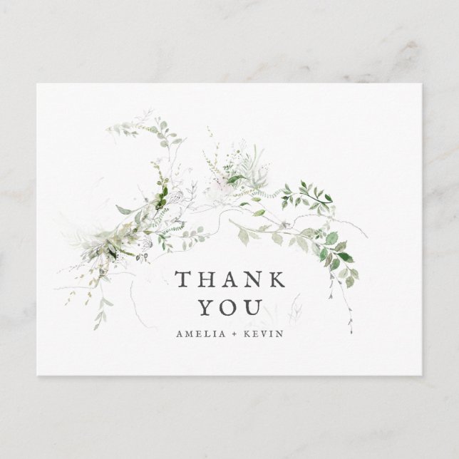Thanks Elegant Earthy Greenery Watercolor Wedding Postcard (Front)