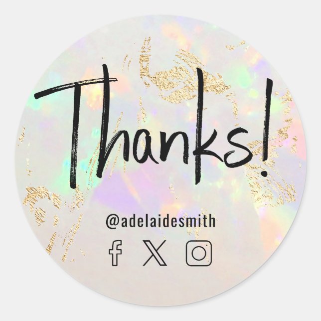thanks faux holograph white opal classic round sticker (Front)