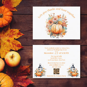 thanks & feast thanksgiving qr code stylish orange invitation