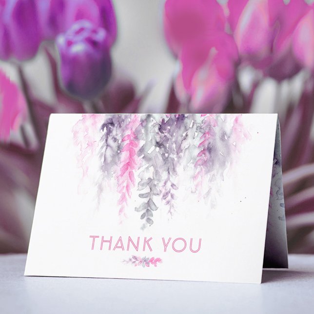 Thanks floral abstract wedding event pink indigo thank you card (Creator Uploaded)