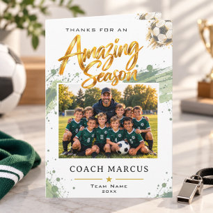 Thanks for Amazing Season Soccer Coach Team Photo Thank You Card