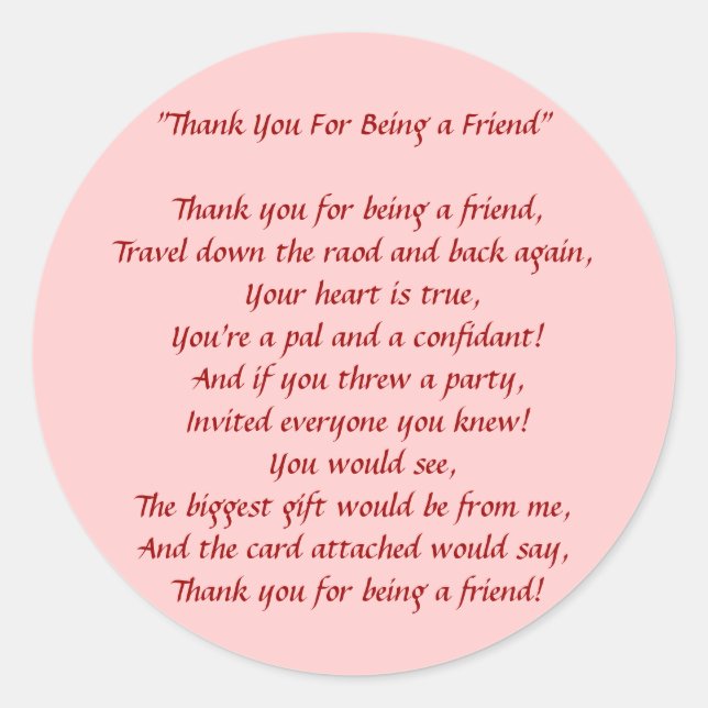 Thanks For Being My Friend - Stickers (Front)