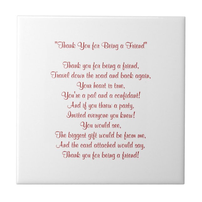 Thanks for Being My Friend - Tile / Trivet (Front)