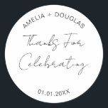 Thanks For Celebrating Wedding Welcome Snack Bag   Classic Round Sticker<br><div class="desc">Thanks For Celebrating Wedding Welcome Snack Bag Classic Round Sticker</div>