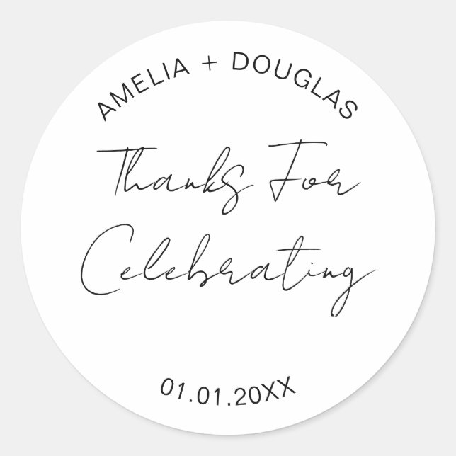 Thanks For Celebrating Wedding Welcome Snack Bag   Classic Round Sticker (Front)