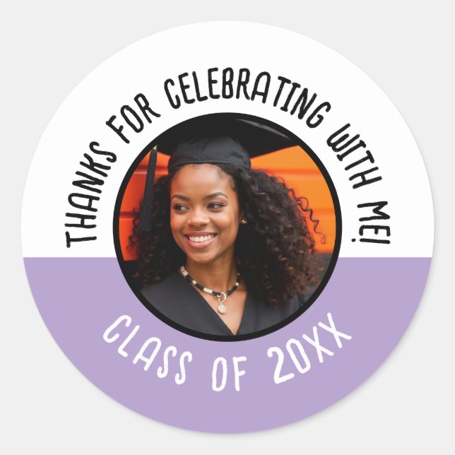 Thanks for Celebrating with Me Grad Photo Class Classic Round Sticker (Front)