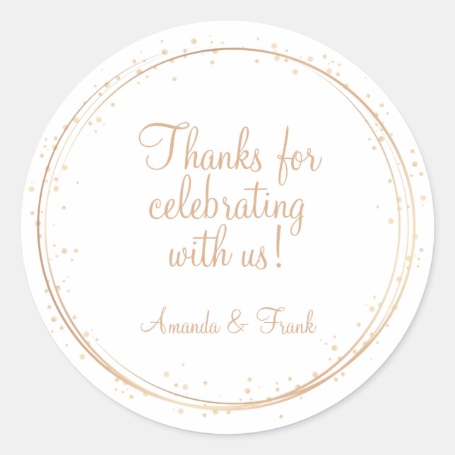 Thanks for Celebrating with Us Gold Sparkle Weddin Classic Round Sticker (Front)