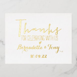 Thanks For Celebrating With Us! Wedding Thank You Foil Invitation Postcard