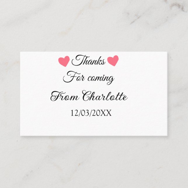 thanks for coming add name text message  business card (Front)