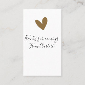 thanks for coming add name text message gold heart business card