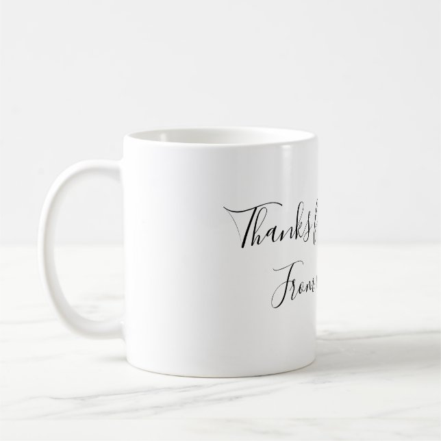 thanks for coming add name text message gold heart coffee mug (Left)