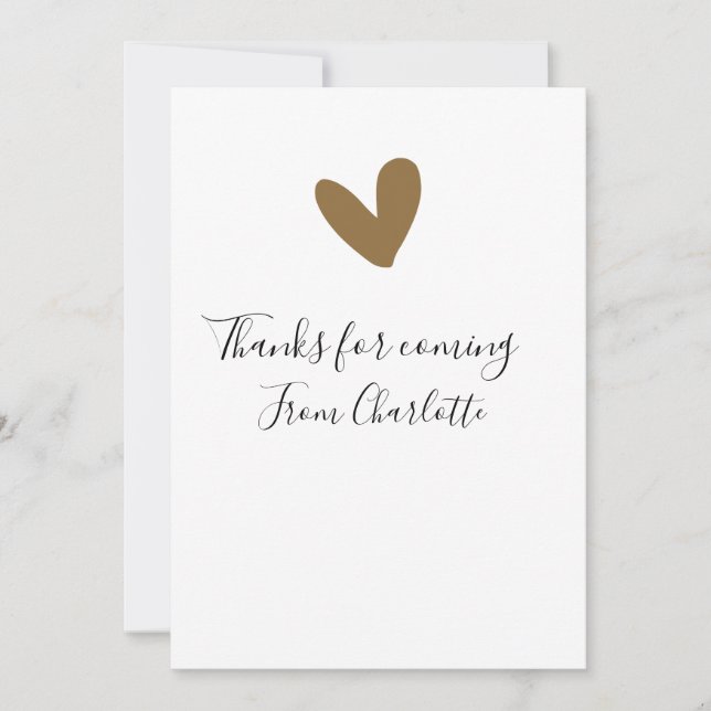 thanks for coming add name text message gold heart invitation (Front)