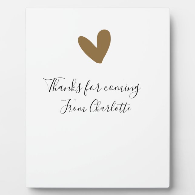 thanks for coming add name text message gold heart plaque (Front)