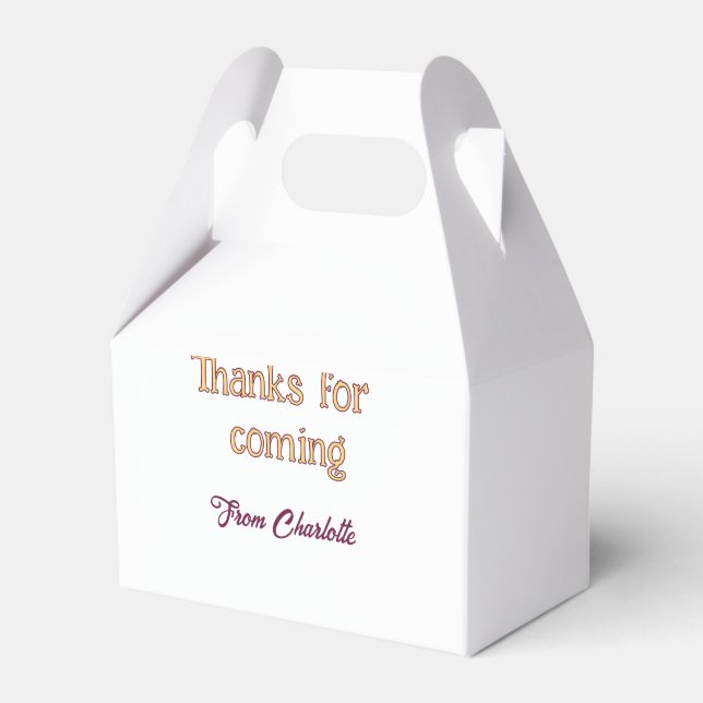 thanks for coming add name text message orange favor box (Front Side)