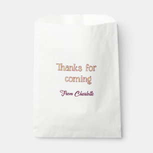 thanks for coming add name text message orange favour bag