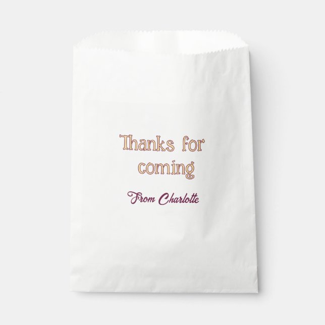 thanks for coming add name text message orange favour bag (Front)