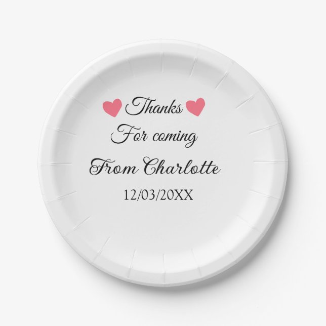 thanks for coming add name text message  paper plate (Front)