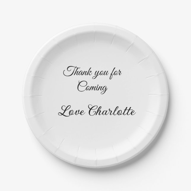 thanks for coming add name text message  paper plate (Front)