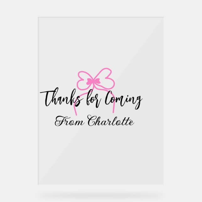 thanks for coming add name text message pink bow f (Recto)