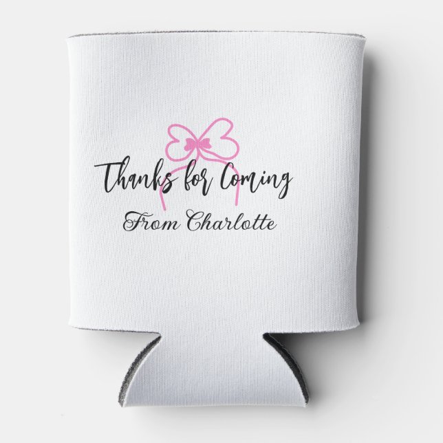 thanks for coming add name text message pink bow f can cooler (Front)