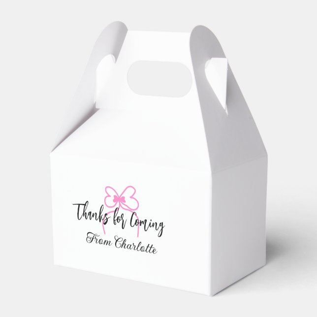 thanks for coming add name text message pink bow f favor box (Front Side)