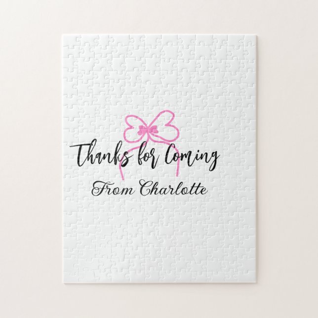thanks for coming add name text message pink bow f jigsaw puzzle (Vertical)