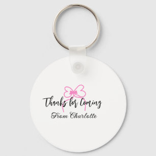 thanks for coming add name text message pink bow f keychain