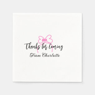 thanks for coming add name text message pink bow f napkin