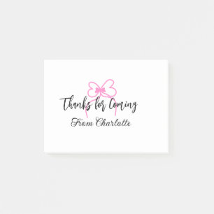 thanks for coming add name text message pink bow f post-it notes