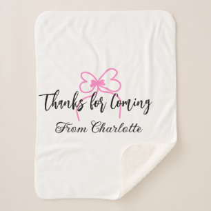 thanks for coming add name text message pink bow f sherpa blanket