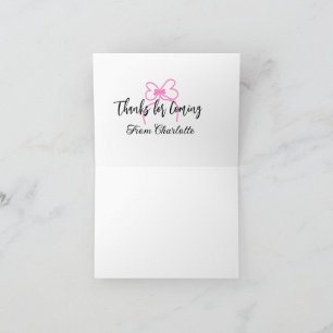 thanks for coming add name text message pink bow f thank you card