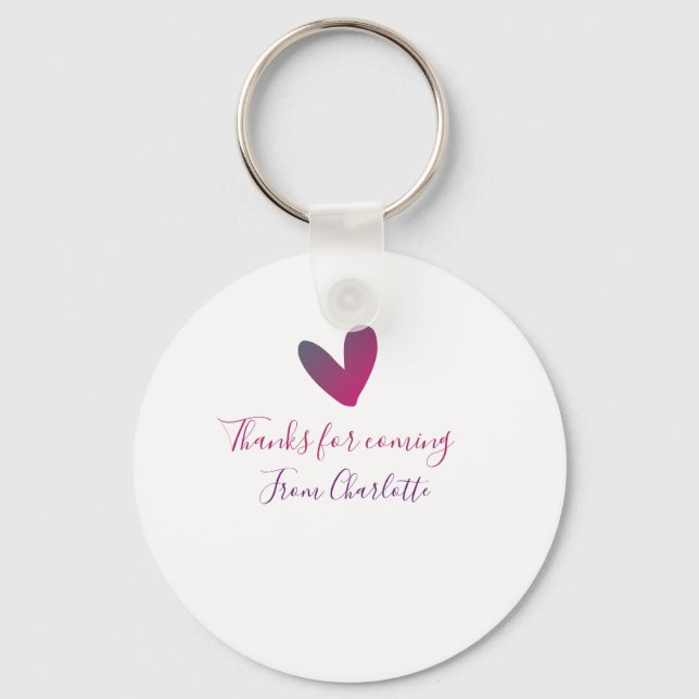 thanks for coming add name text message pink heart keychain (Front)