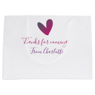 thanks for coming add name text message pink heart large gift bag