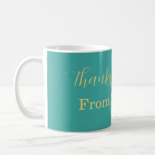 thanks for coming add name text turqoise yellow  coffee mug