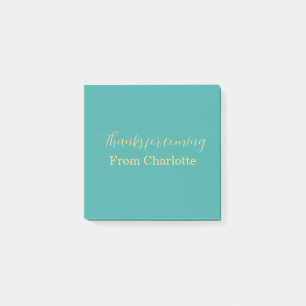 thanks for coming add name text turqoise yellow post-it notes