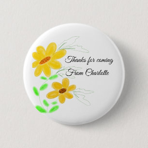 thanks for coming add name text yellow sunflower b 2 inch round button