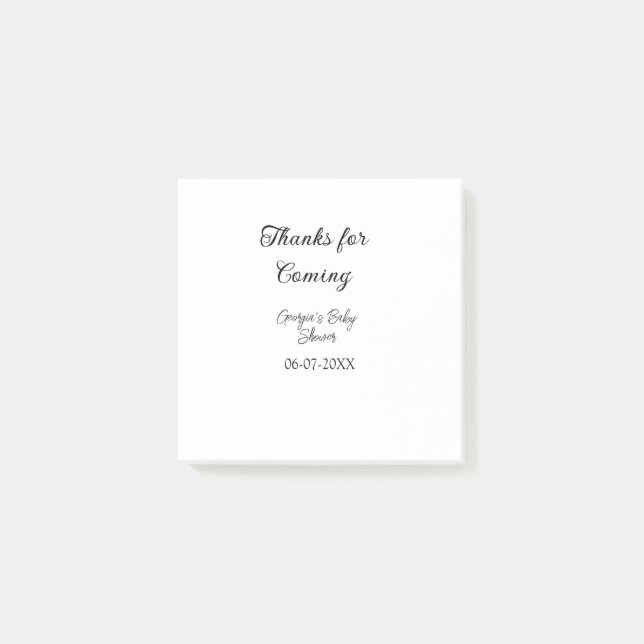 Thanks for coming baby shower modern simple typogr post-it notes (Front)