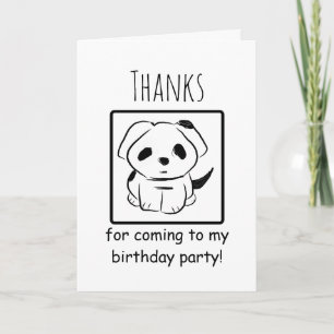 Thanks For Coming Birthday Party Puppy 5x7 Thank You Card